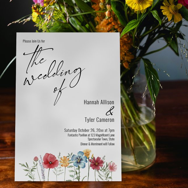 Elegant Typography Watercolor Wildflower Wedding Invitation (Creator Uploaded)
