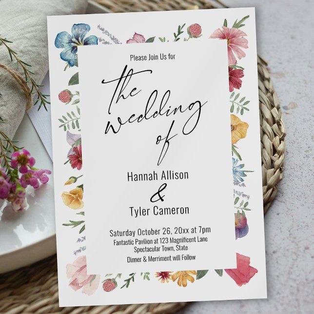 Elegant Typography Watercolor Wildflower Wedding Invitation (Creator Uploaded)