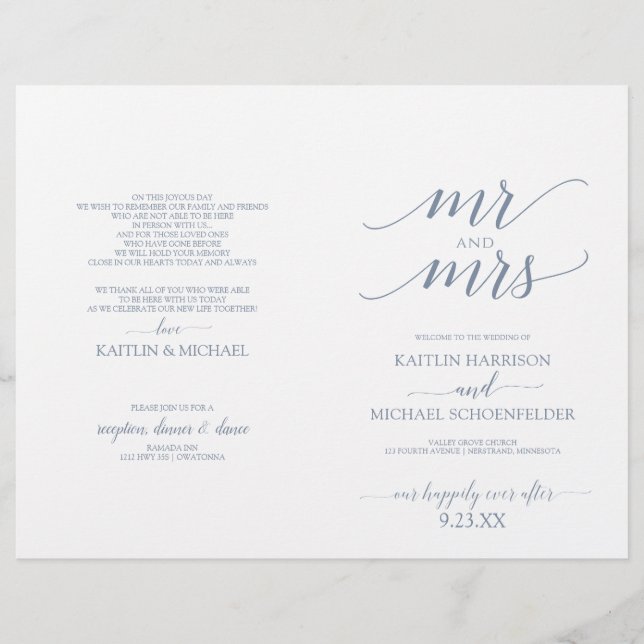 Elegant Typography Wedding Programs Dusty Blue -SP (Front)