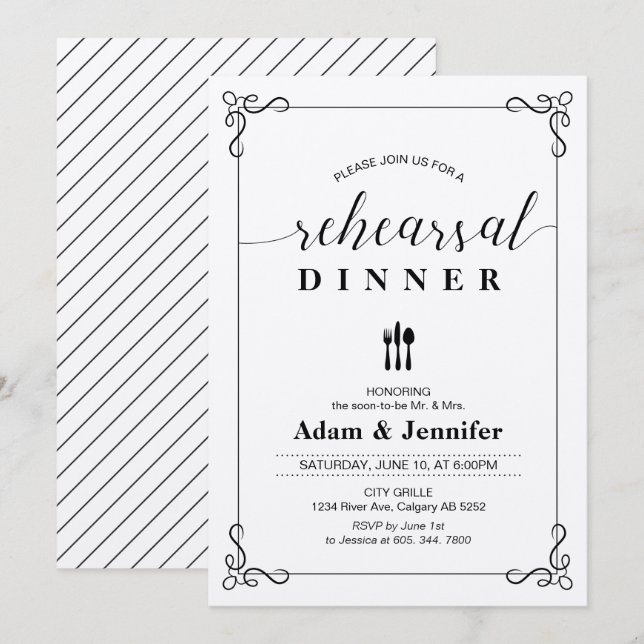 Elegant Typography Wedding Rehearsal Dinner Card (Front/Back)