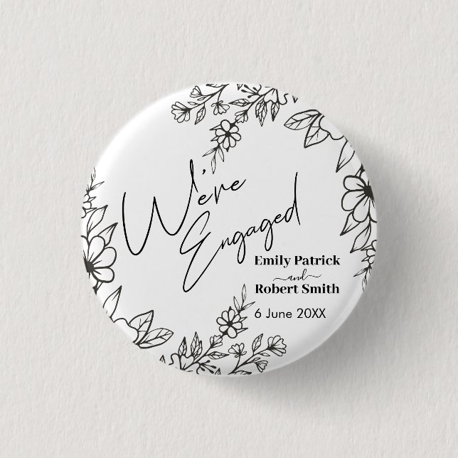 Elegant Typography we're engaged 3 Cm Round Badge (Front)