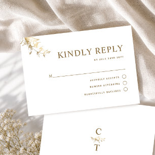 Elegant Typography, White and Gold Wedding RSVP Card