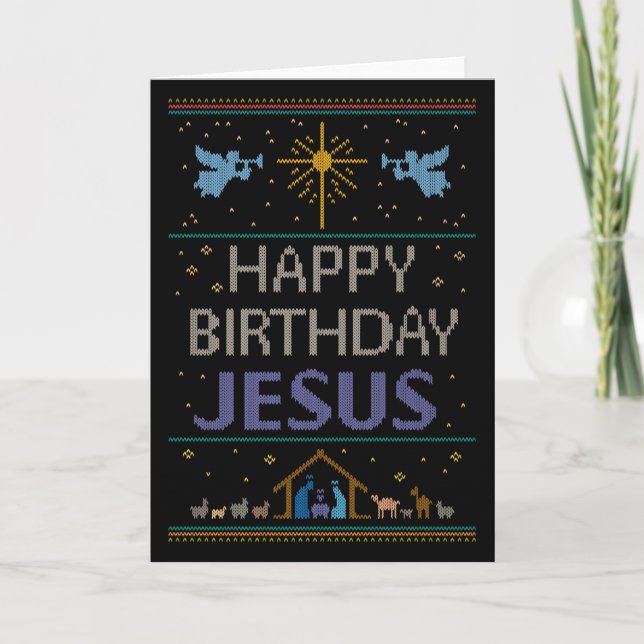 Elegant Ugly Christmas Sweater Christian Purple Holiday Card (Front)