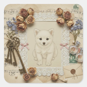 Elegant Ukiyoe Collage Art – Vintage JP Beauty Square Sticker