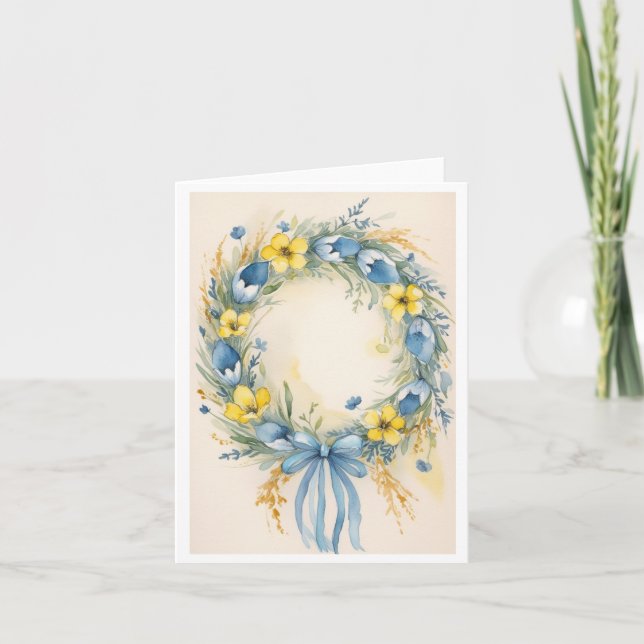 Elegant Ukraine Flag Colors Wreath Card (Front)
