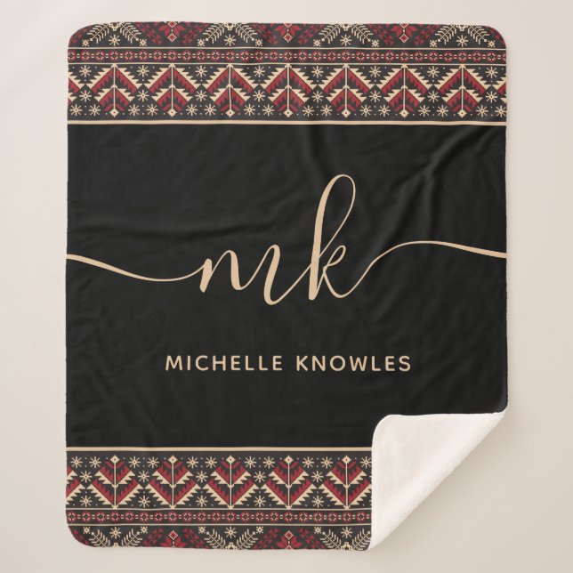 Elegant Ukrainian Pattern Design Stylish Monogram Sherpa Blanket (Front)