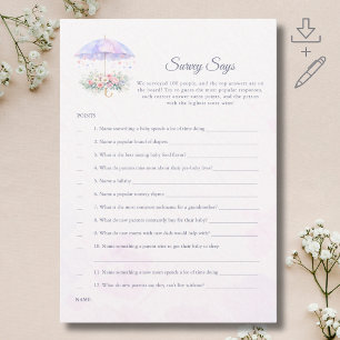 Elegant Umbrella Baby Shower Survey Says Card