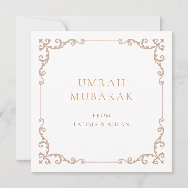 Elegant Umrah Mubarak Rustic Brown Greeting Card (Front)
