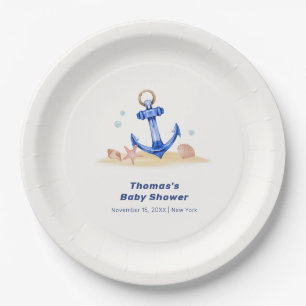 Elegant Under Sea Nautical Anchor Boy Baby Shower  Paper Plate