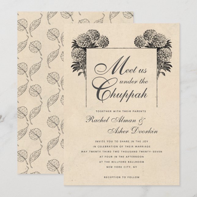 Elegant Under the Chuppah Vintage Jewish Wedding Invitation (Front/Back)