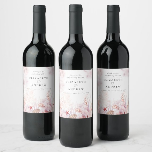 Elegant Under the Sea Life | Beach Wedding Wine Label (Bottles)