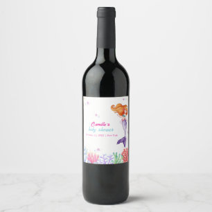 Elegant Under The Sea Mermaid Coral Baby Shower  Wine Label