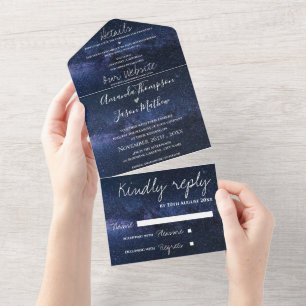 Elegant Under The Stars Theme Monogram Wedding  All In One Invitation