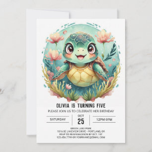 Elegant Underwater Turtle Girl Birthday Invitation
