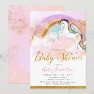 Elegant unicorn baby shower girl pastel rainbow invitation