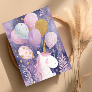 Elegant Unicorn Birthday Card – Pastel & Gold