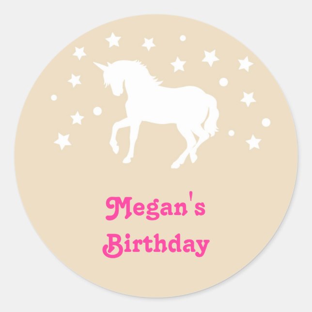 Elegant Unicorn Birthday Favour Sticker (Front)