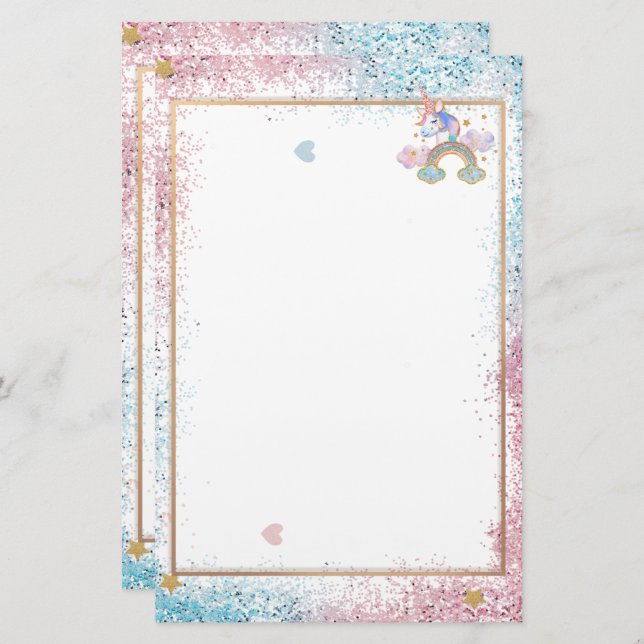 Elegant unicorn glitter stationery (Front/Back)