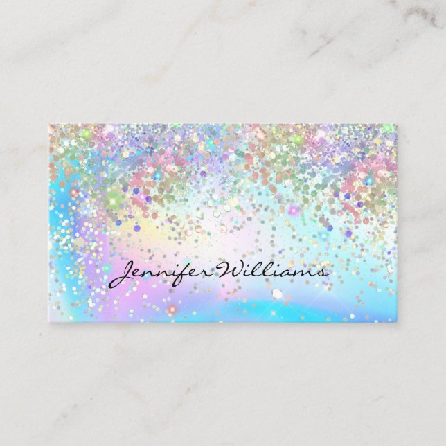 Elegant Unicorn Holographic Glitter Sparkles Business Card (Front)