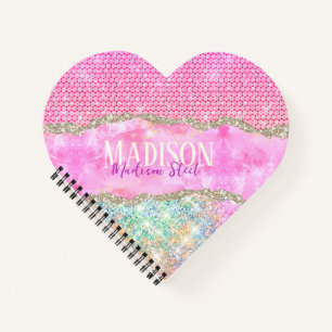 Elegant unicorn pink glitter rhinestone monogram n notebook