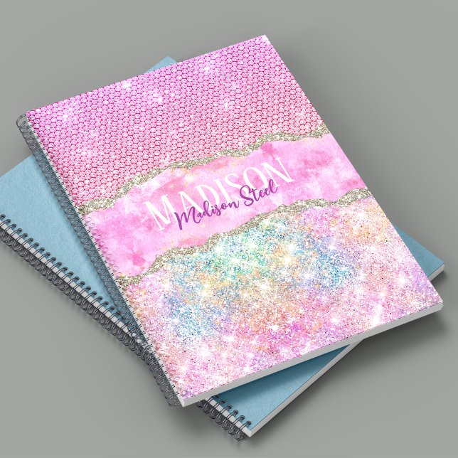 Elegant unicorn pink glitter rhinestone monogram notebook (Creator Uploaded)