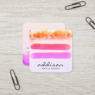 Elegant Unicorn Pink Gold Watercolor Strokes Square Business Card