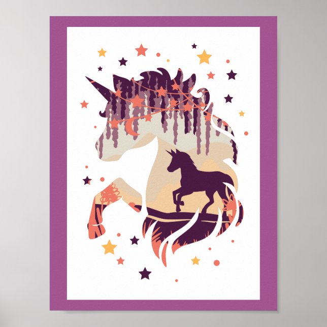 Elegant Unicorn Purple Silhouette Mythical Animal Poster (Front)