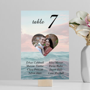 Elegant Unique Beach Photo Wedding Seating Chart Table Number