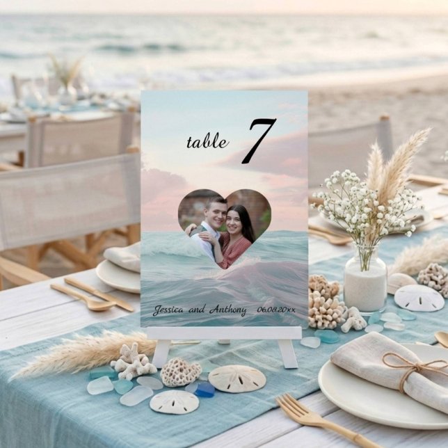 Elegant Unique Beach Photo Wedding Table Number (Creator Uploaded)