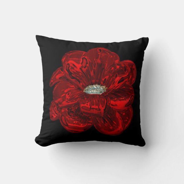 Elegant Unique Black Bloomed Red Rose Throw Cushion (Front)