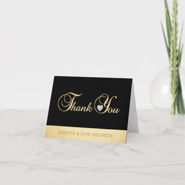 Elegant Unique Black Gold Foil Wedding Thank You (Front)