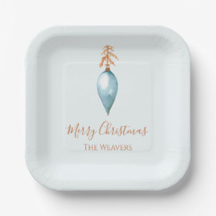 Elegant Unique Blue Watercolor Custom Christmas Paper Plate