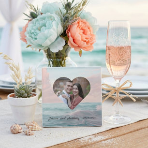 Elegant Unique Coastal Beach Wedding Photo Glass Coaster