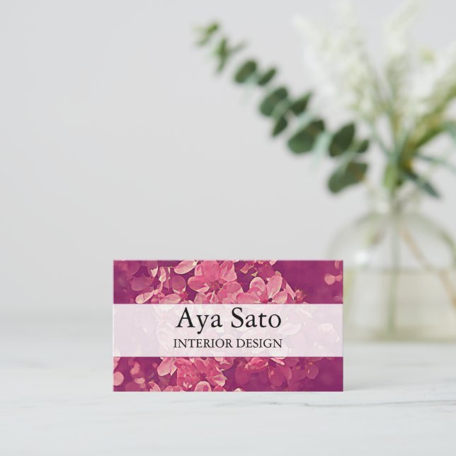 Elegant Unique Japanese Pink Cherry Blossom Business Card (Standing Front)