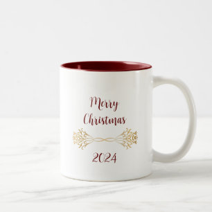 Elegant Unique Monogram Name Merry Christmas Two-Tone Coffee Mug