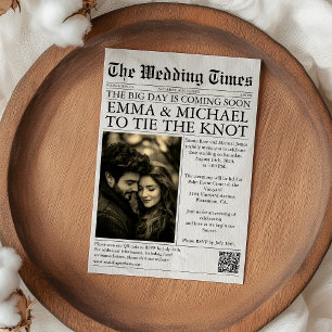 Elegant Unique Newspaper Photo Wedding Invitation