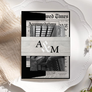 Elegant Unique Newspaper Wedding Invitation Suite Invitation Belly Band