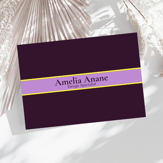 Elegant Unique Purple Yellow Typography  Business Card (Creator Uploaded)