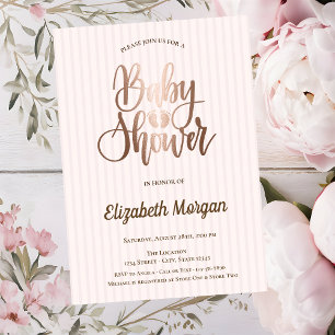 Elegant Unique Rose Gold Striped Baby Shower Invitation