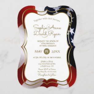 Elegant Unique USA Flag Gold Wedding Invite