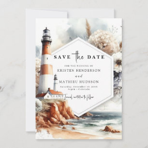 Elegant Unique Waves Lighthouse Wedding Save The Date