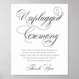 Elegant Unplugged Ceremony Black Calligraphy Poster