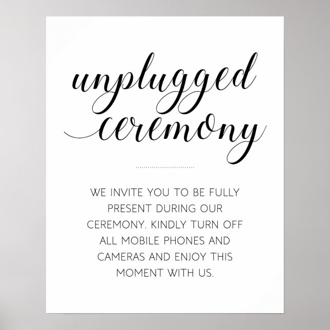 Elegant Unplugged Wedding Ceremony Sign (Front)