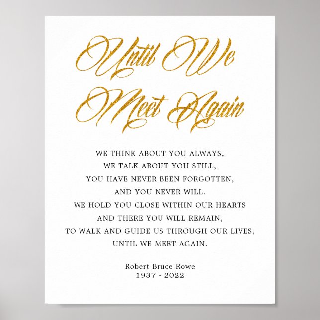Elegant Until We Meet Again Funeral Poem Sign (Front)