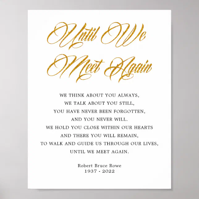 Elegant Until We Meet Again Funeral Poem Sign | Zazzle