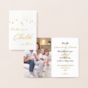 Elegant Unto Us A Child is Born Gold Christmas Foil Card