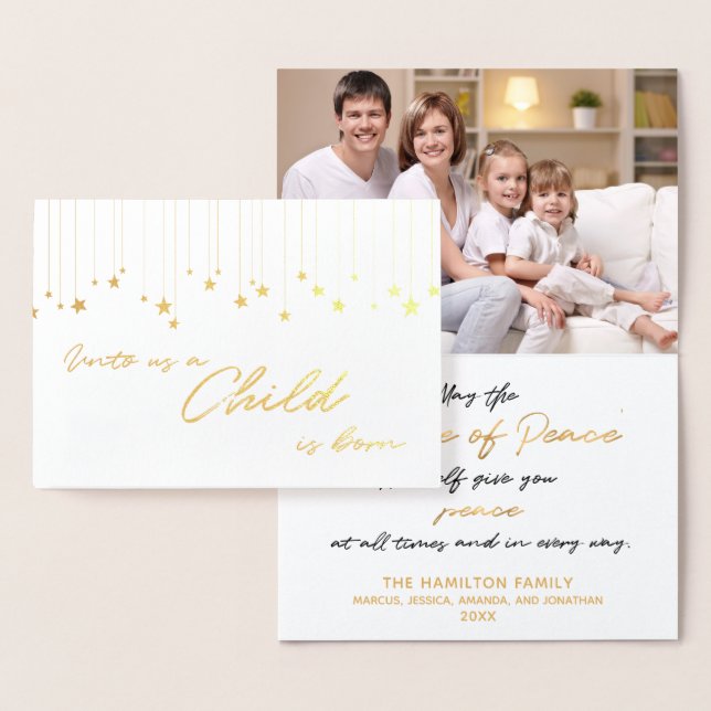 Elegant Unto Us A Child is Born  Gold Christmas Foil Card (Display)