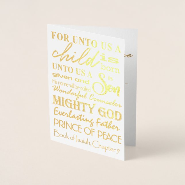 Elegant Unto Us A Child is Born Gold Christmas Foil Card (Front)
