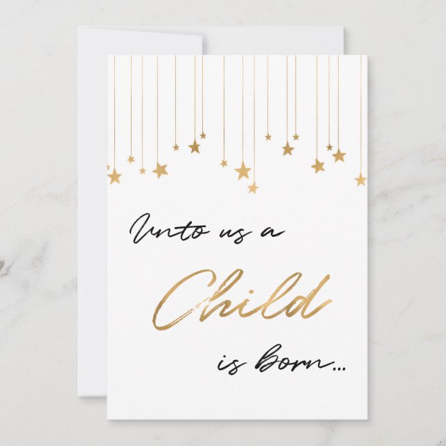 Elegant Unto Us A Child is Born Gold Christmas Holiday Card (Front)