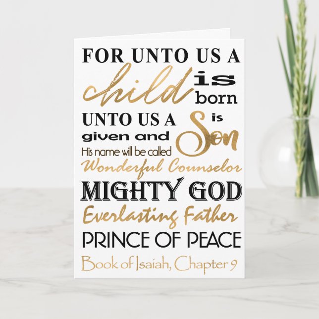 Elegant Unto Us A Child Is Born Typography Bible Holiday Card (Front)